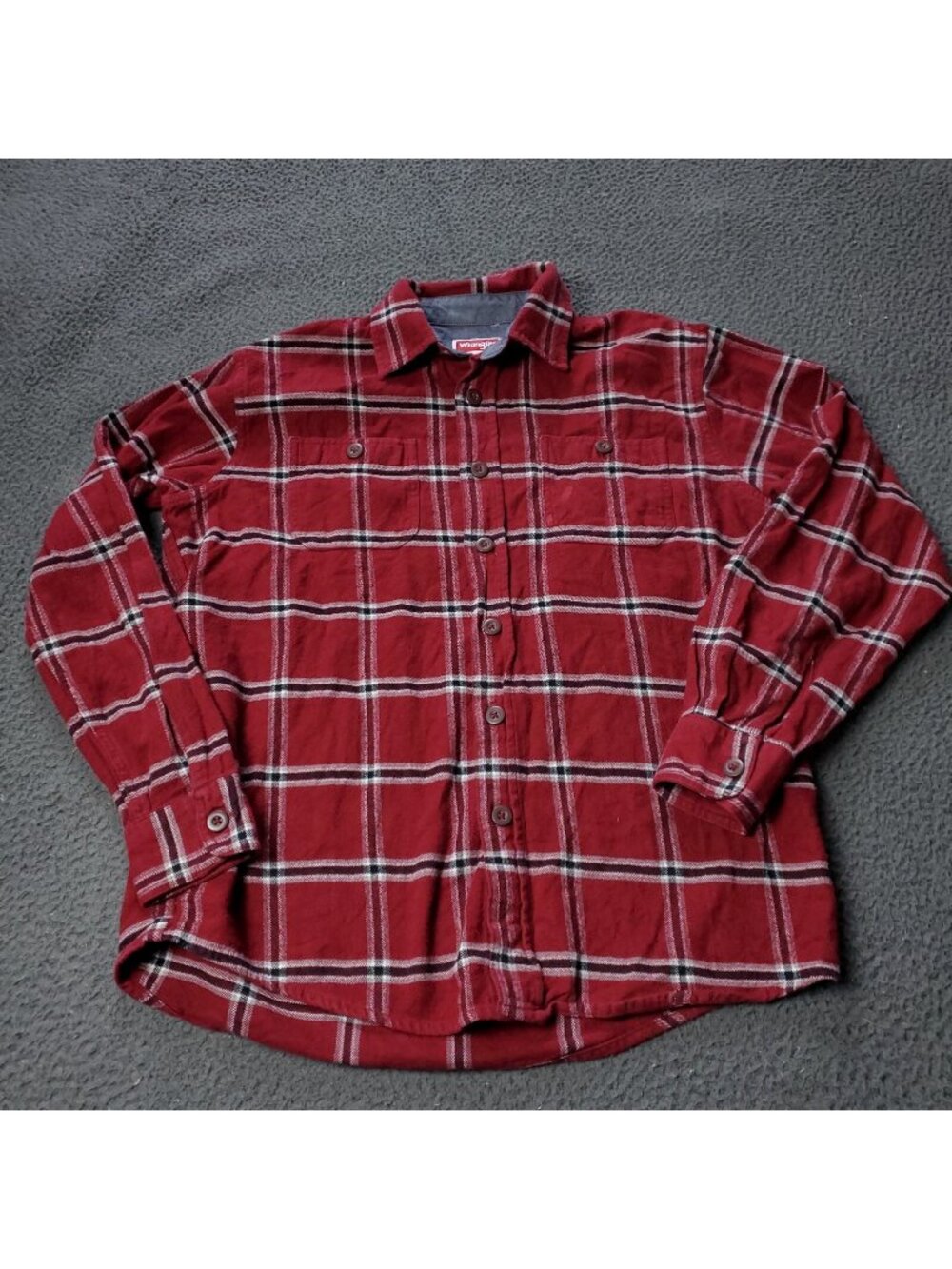 Wrangler Button Shirt Mens M Medium Long Sleeve Plaid Red Pockets Casual Western